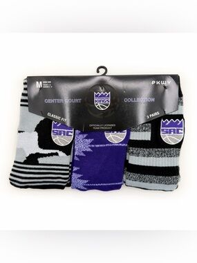 Sacramento Kings Crew Socks Mens NBA Fan Gear Black Purple 3 Pack